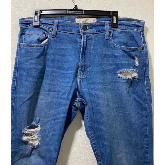 Hollister Epic Flex Super Skinny Jeans Mens 34x32 Blue Distressed Ripped - Picture 3 of 14